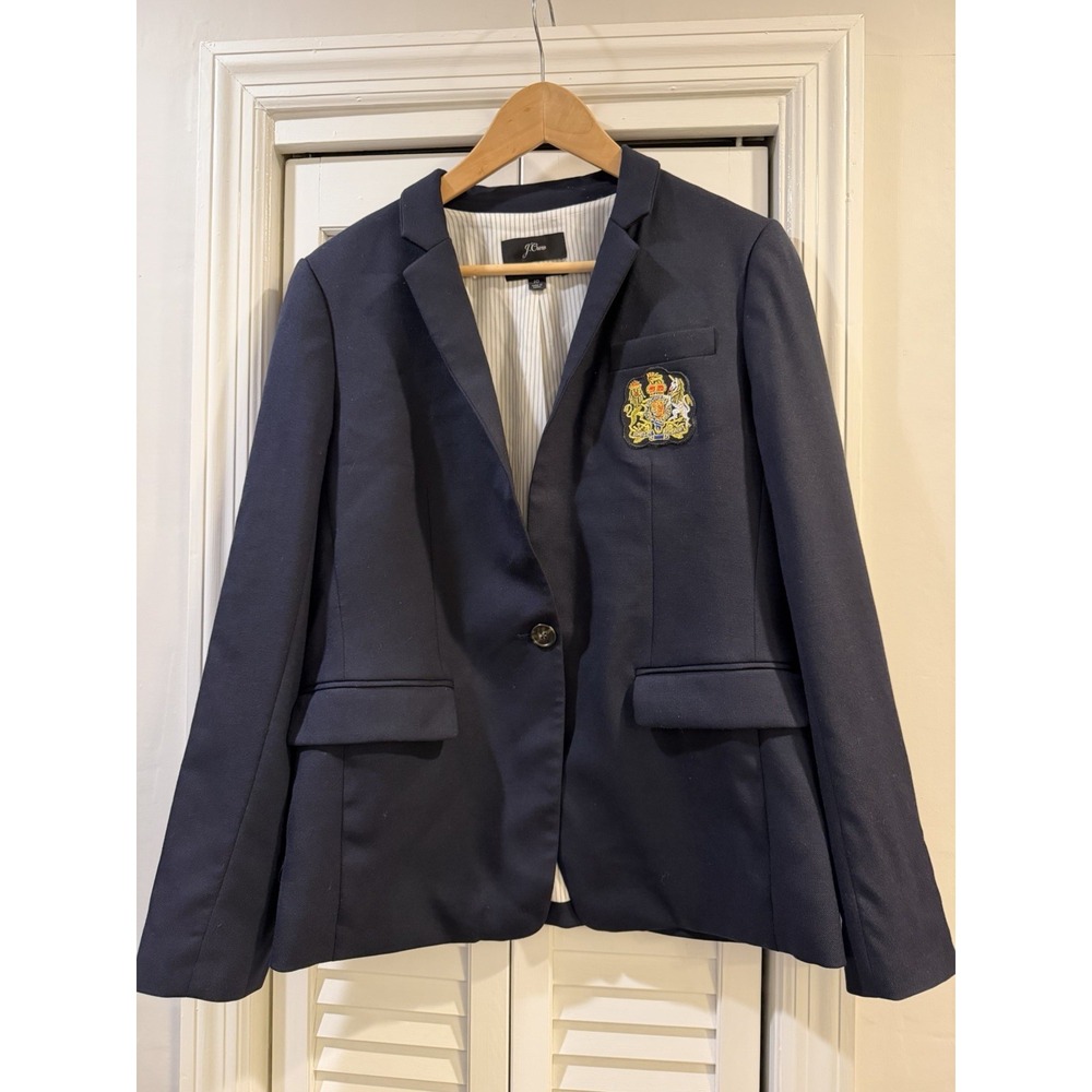 Women's J. Crew Regent Blazer With Lion Crest Embellishment Wool Blend Size 10